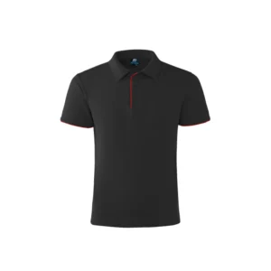 Casual Breathable Black Polo Shirt for Men Spring Autumn Outdoor Hiking Golf Playing Sports With Red Piping Trim Design