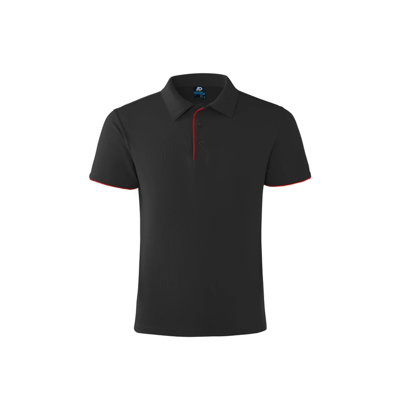 Casual Breathable Black Polo Shirt for Men Spring Autumn Outdoor Hiking Golf Playing Sports With Red Piping Trim Design