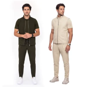 Casual High Quality Fabric 3 Piece Vest Ves Track Pants And Mercerized Cotton Tracksuit For Men