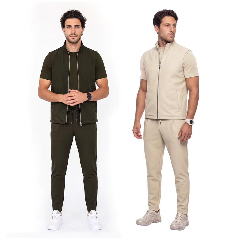 Casual High Quality Fabric 3 Piece Vest Ves Track Pants And Mercerized Cotton Tracksuit For Men