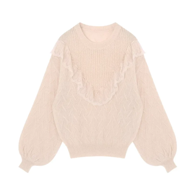 Casual-Korean-Style-Winter-Jacquard-Knit-Womens-Sweater-Mohair-Material-Front-Logo-Lace-O-Neck-Knitted-Top
