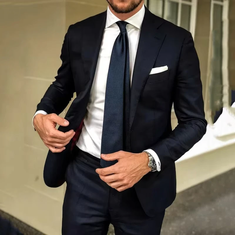 Casual Navy Blue Business Men Suits Formal Slim Fit for Groom Tuxedo Classic Costume Homme Groom's Suit Blazer Sets