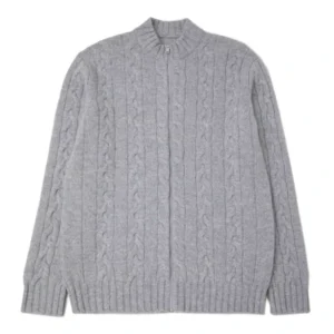 Casual Pure Sweater Knitting Cable Stitch Knitwear Men Stand Collar Cardigan Cashmere Winter Sweater