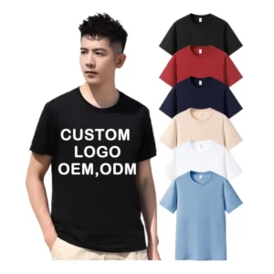 Casual Solid Knitted Cotton T Shirt Dynamic Crew Neck Short Sleeve 100% Blue Label Custom Logo Printing Quick 240g Blank