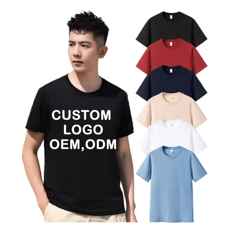 Casual Solid Knitted Cotton T Shirt Dynamic Crew Neck Short Sleeve 100% Blue Label Custom Logo Printing Quick 240g Blank