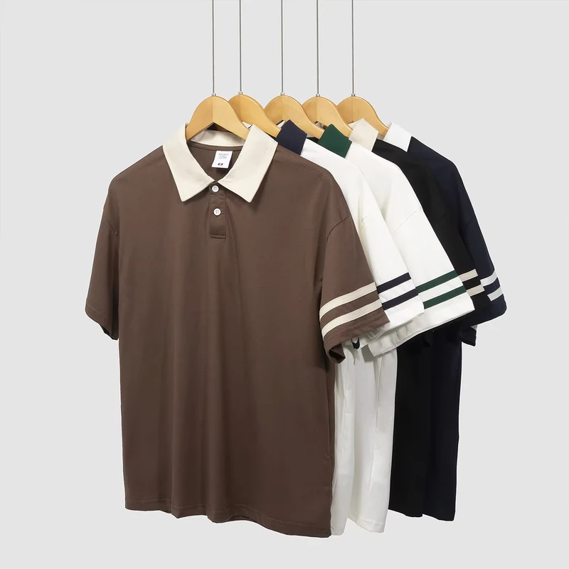 Casual Wear Mens Fashion Contrast Collar Short Sleeved Polo Shirts with Stripes for Custom Logo