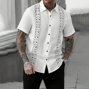 Casual element Printed White Men’s Shirt Loose Summer Daily Work Short sleeved Shirt Custom Men’s Clothing