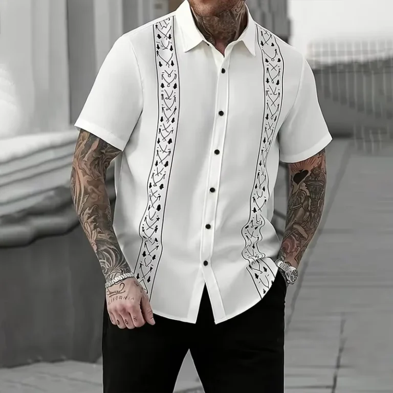 Casual-element-Printed-White-Mens-Shirt-Loose-Summer-Daily-Work-Short-sleeved-Shirt-Custom-Mens-Clothing