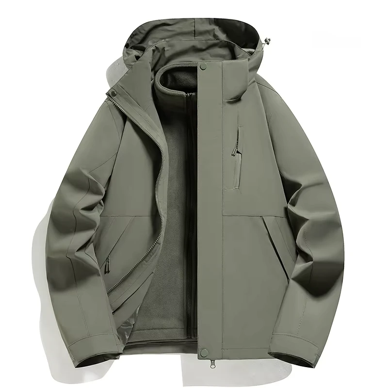 Charge Clothes Three in One Waterproof Stand Thick Detachable Fleece Liner Winter Casual Men Women Hooded Outdoor Windproof