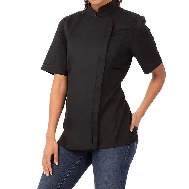 Chef-Uniform-Restaurant-Bar-Kitchen-Uniforms-Short-Sleeve-With-Zip-For-Women-Chef-Jacket-Chef-Shirt