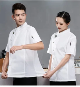 Chef Uniform White Coat Short Sleeves Hotel Restaurant Kitchen Work Shirt