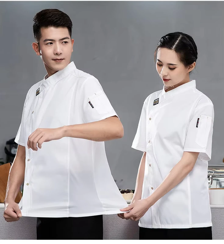 Chef Uniform White Coat Short Sleeves Hotel Restaurant Kitchen Work Shirt