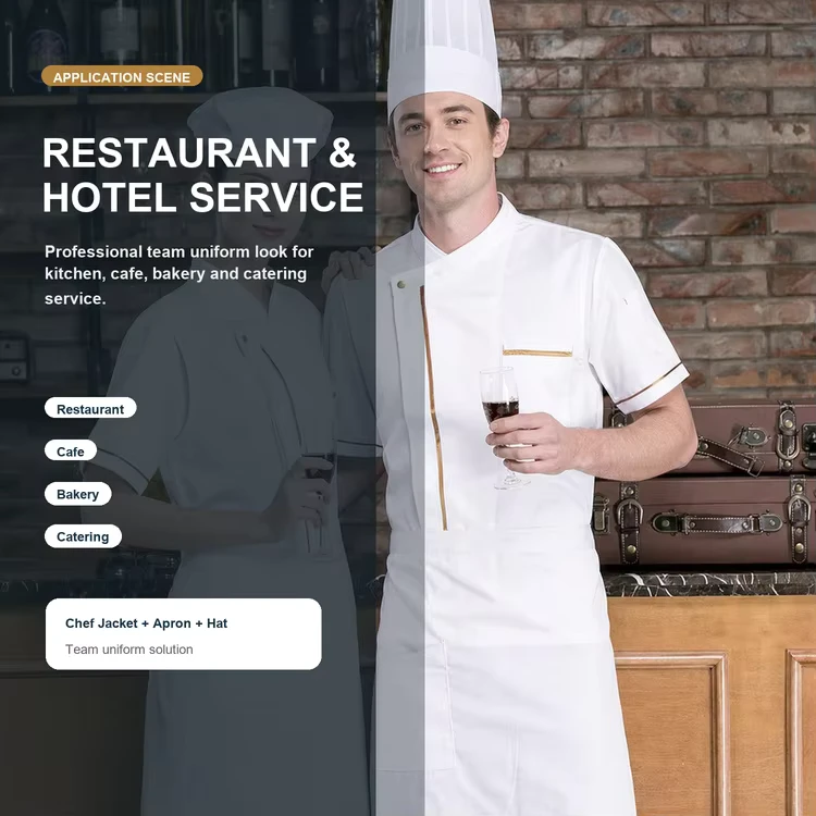 Chef-and-Server-Uniform-Set-with-Apron-and-Hat-Restaurant-Hotel-Kitchen-Staff-Workwear