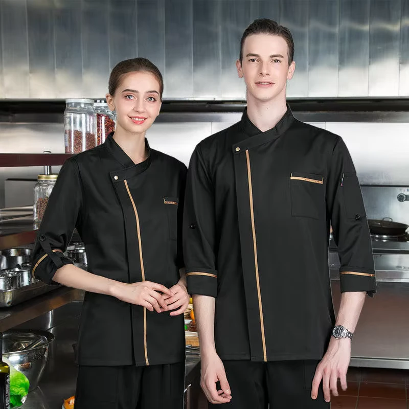 Chef's work clothes custom polyester cotton jacket long sleeved uniform professional hotel restaurant bar work clothes
