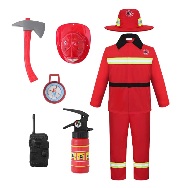 Child Firefighter Costume Accessory Set Uniform Pattern Polyester Unisex for Kindergarten Parent Child Activities