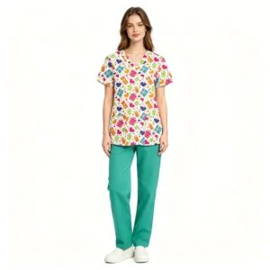 Children Hospital Medical Scrubs Unisex Lightweight Breathable Comfortable Twill Fabric Printed Scrub Tops Custom