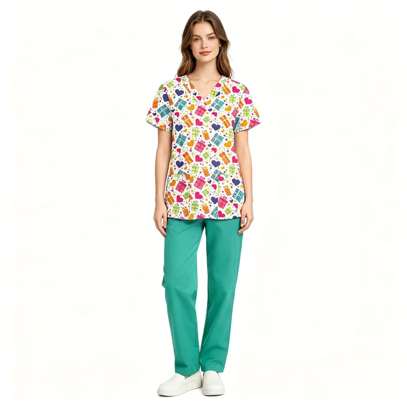 Children Hospital Medical Scrubs Unisex Lightweight Breathable Comfortable Twill Fabric Printed Scrub Tops Custom