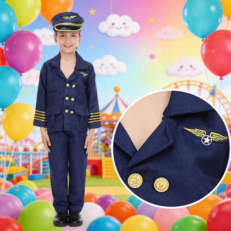 Children Unisex Halloween Pilot Astronaut Captain Cosplay Stage Performance Costume