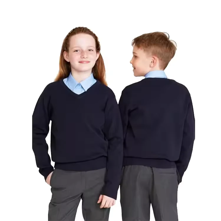 Children's Long-Sleeve Knit V-Neck Pullover School Uniform Sweater