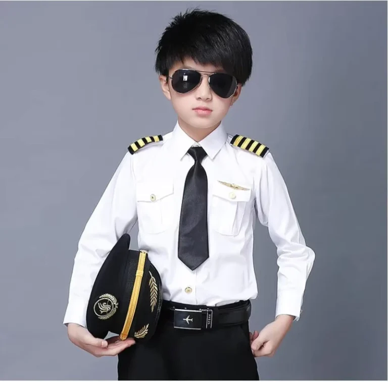 Childrens-Unisex-Airline-Pilot-Uniform-Dress-Shirt-with-Needle-Detection-Polyester-Cotton-Material
