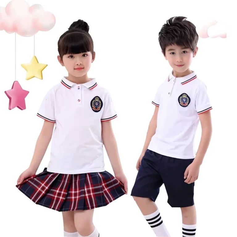 Childrens-Unisex-Cotton-Short-Sleeved-Plaid-Skirt-Two-Piece-Summer-Kindergarten-Class-Uniform-Set