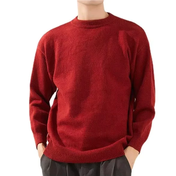 China Clothing Manufacturer Custom Regular-Fit Plain Red Crew-Neck Pullover Men's Sweater