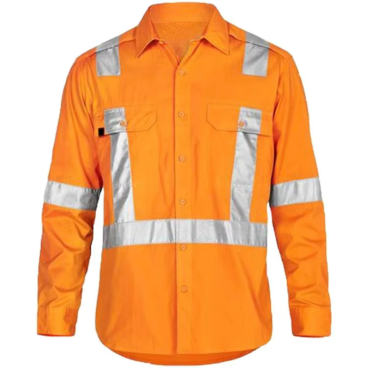 China Construction Engineer Mining High Visibility Reflective Safety Work Clothing Orange Class 2 High Vis Work Shirt