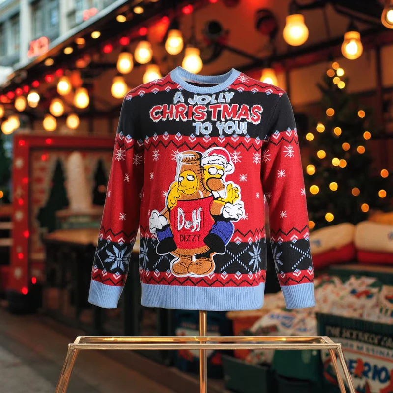 China Factory Direct Sale Men's Cozy Christmas Themed Sweater Long Sleeve with Ribbed Hem Pattern Decoration for Autumn Winter