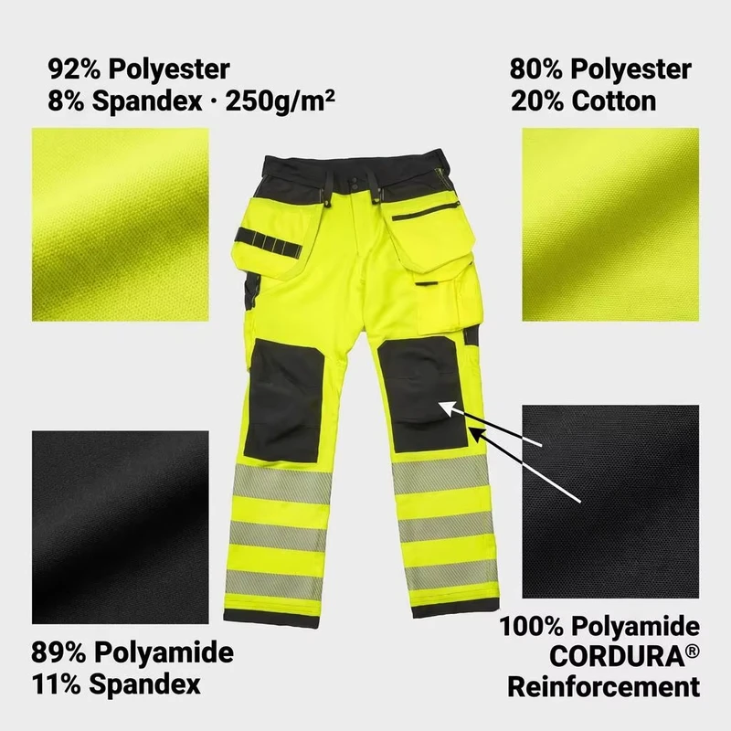 Class 2 Hi Vis Multi-pockets Safety Pants High Visible Working OEM Industrial Trousers Safety Reflective Work Pants for Men