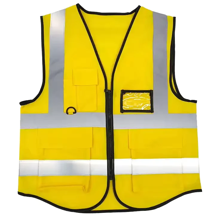 Class 2 Hi-Vis Reflective Safety Vest with Multiple Pockets Front Zipper Breathable High Visibility Work Vest