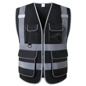 Class 2 High-Visibility Reflective Safety Vest with Reflective Strips and Zipper Front for Construction and Road Work