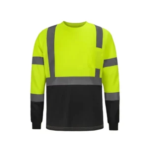 Class 2 Polyester Reflective Safety Shirt Fluorescent Green Breathable Construction Hi Vis Work t Shirt for Men Long Sleeve