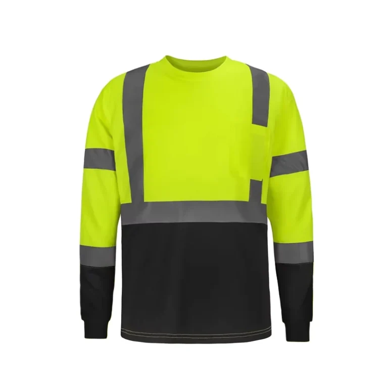 Class-2-Polyester-Reflective-Safety-Shirt-Fluorescent-Green-Breathable-Construction-Hi-Vis-Work-t-Shirt-for-Men-Long-Sleeve