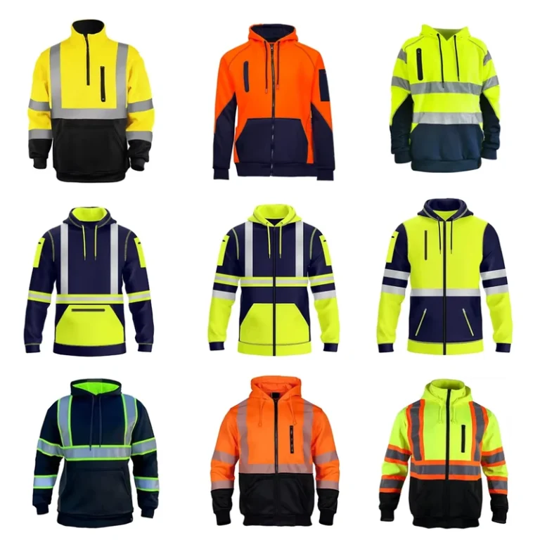 Class-3-Front-Zip-Reflective-Tape-Contrast-Black-Bottom-Closure-Sweatshirt-Waterproof-Hi-Vis-Fleece-Hoodie