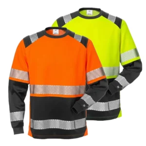 Class 3 Hi Vis Reflective Safety T Shirt Fluorescent Yellow Long Sleeve Birdseye Quick Dry for Construction Workers
