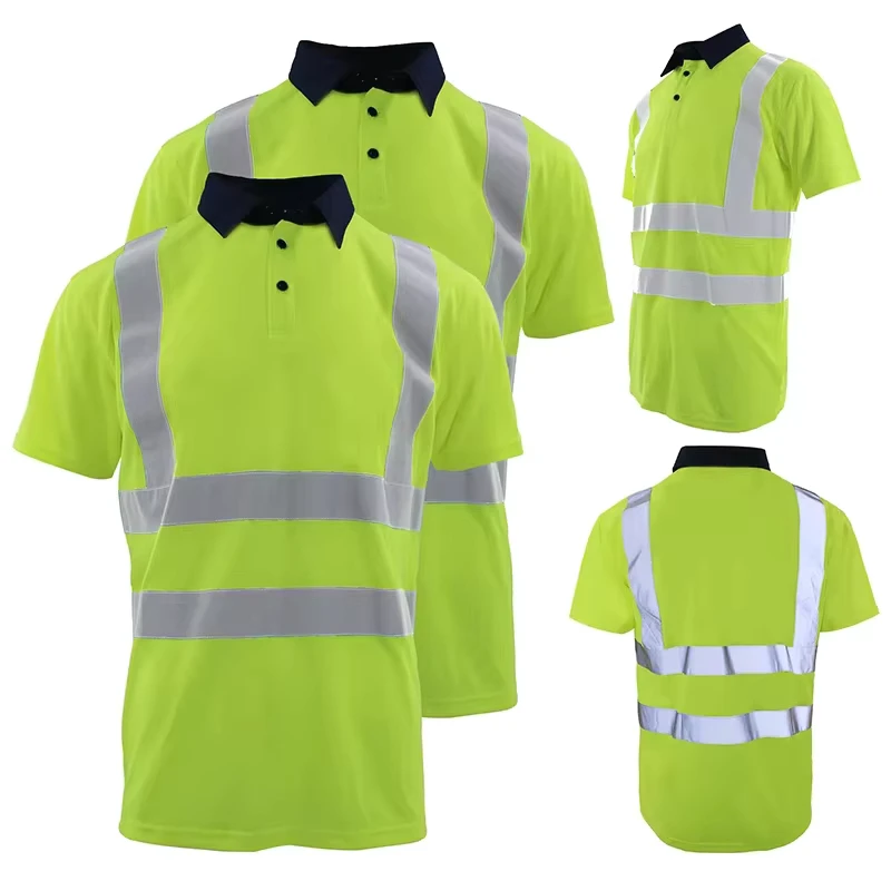 Class 3 High Visibility Breathable Quick Dry Short Sleeve Polo T Shirt Reflective Safety Shirts FG 02S