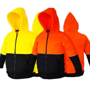 Class 3 Safety Fluorescent Yellow Orange Hi Vis Hooded Pullover Sweatshirt with Polyester Fleece Quick Dry Breathable Features