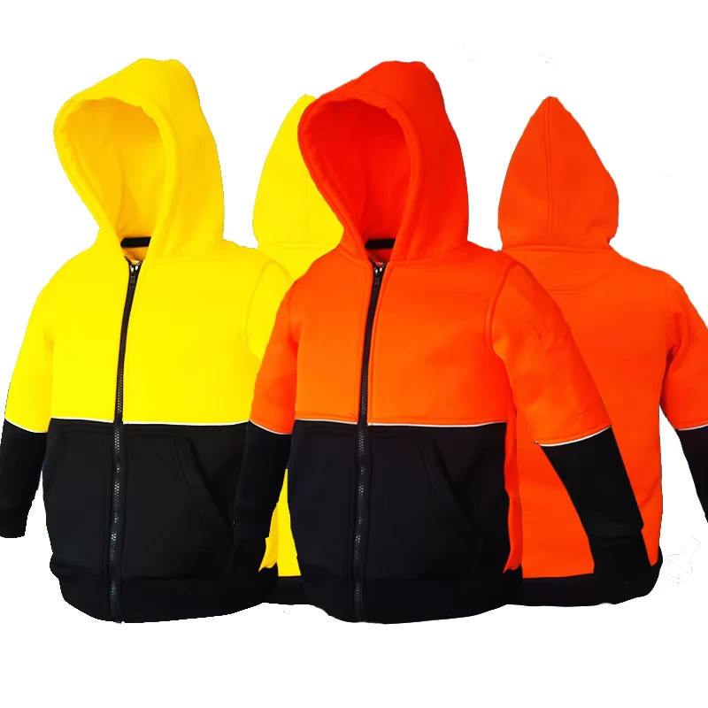 Class 3 Safety Fluorescent Yellow Orange Hi Vis Hooded Pullover Sweatshirt with Polyester Fleece Quick Dry Breathable Features