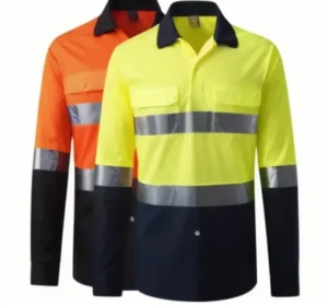 Class D Hi Vis Two Tone Long Sleeve Polo Safety Work Shirt Reflective High Visibility Construction Road Workwear Custom Logo