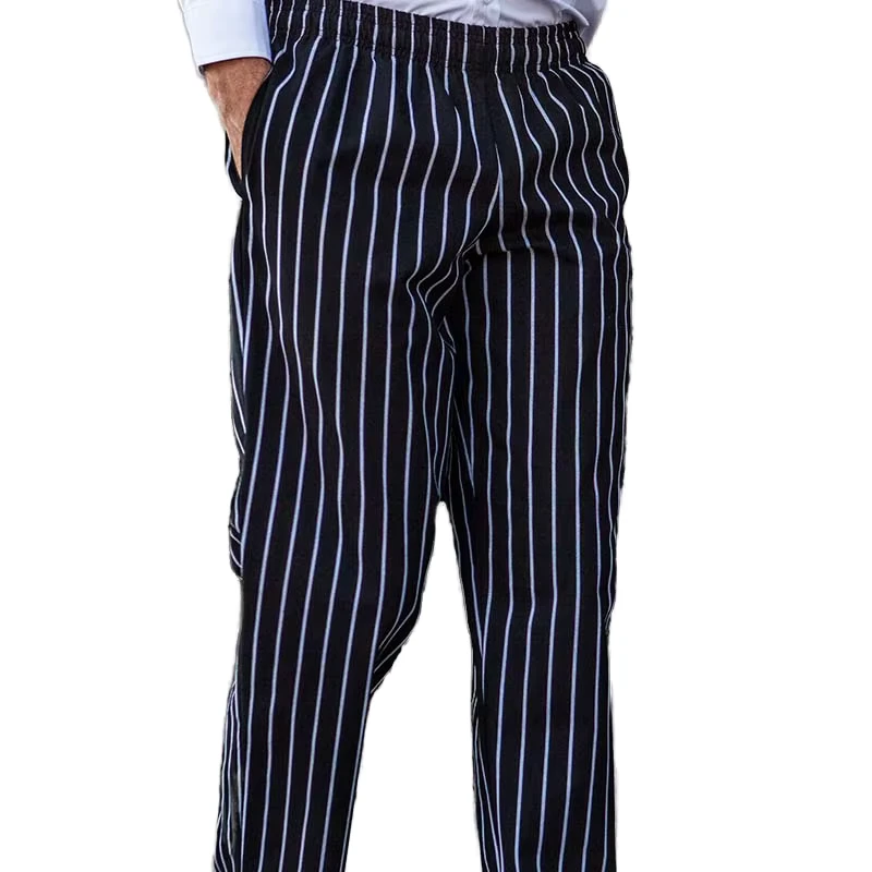 Classic Baggy Unisex Cotton Twill Men's Chef Pants with Pockets and Elastic Waist Drawstring