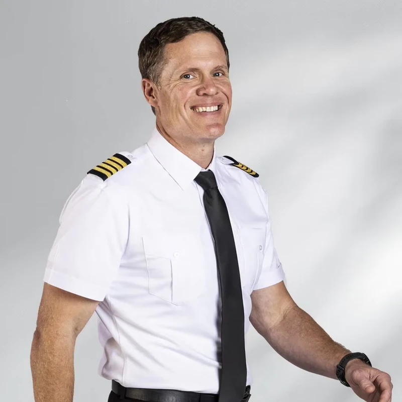 Classic Male Pilot Short Sleeve Breathable Casual Airline Captain Uniform Shirt Polyester Ready to Ship