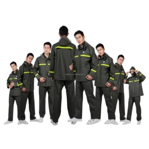 Classic Olive Green PVC Rain Suit 2-Piece Waterproof Motorcycle Jacket Pants Set Men Camping Hunting Fishing OEM