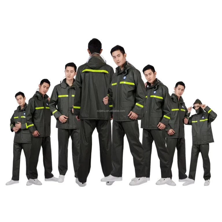 Classic-Olive-Green-PVC-Rain-Suit-2-Piece-Waterproof-Motorcycle-Jacket-Pants-Set-Men-Camping-Hunting-Fishing-OEM