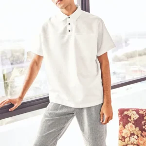 Classic Polo Collar 3 Button Placket Breathable Cotton White Casual Short Sleeve Solid Polo Shirt