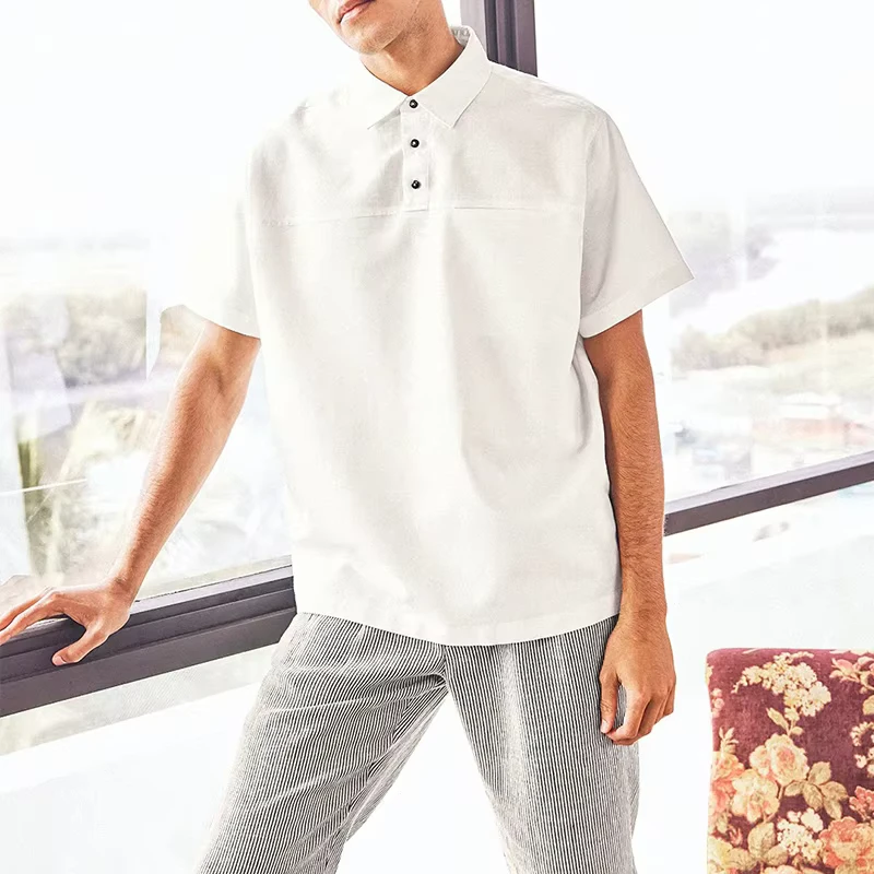 Classic Polo Collar 3 Button Placket Breathable Cotton White Casual Short Sleeve Solid Polo Shirt