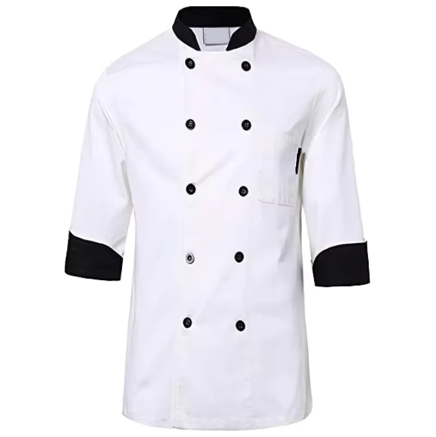 Classic Restaurant Kitchen Cook Uniform Unisex Short Sleeve Double Breasted Chef Jacket Coat