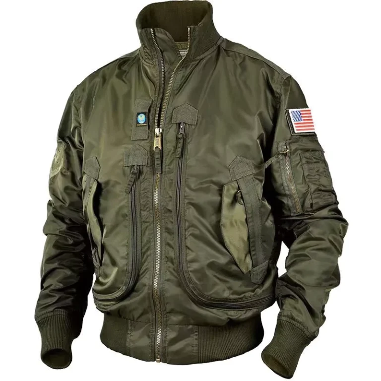 Classic-Tactical-Unload-Pockets-Baseball-MA1-Pilot-Coat-Working-Cargo-Stand-Collar-Motorcycle-Green-Bomber-Outwear-Windbreaker
