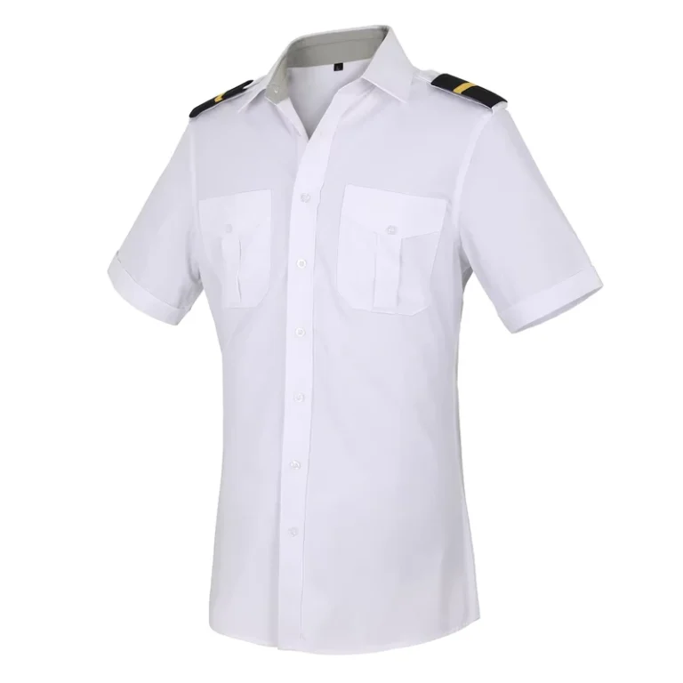 Classical-Design-Custom-PolySpandex-Fabric-Mens-Custom-Design-Short-Sleeve-White-Airline-pilot-Uniform-Shirts
