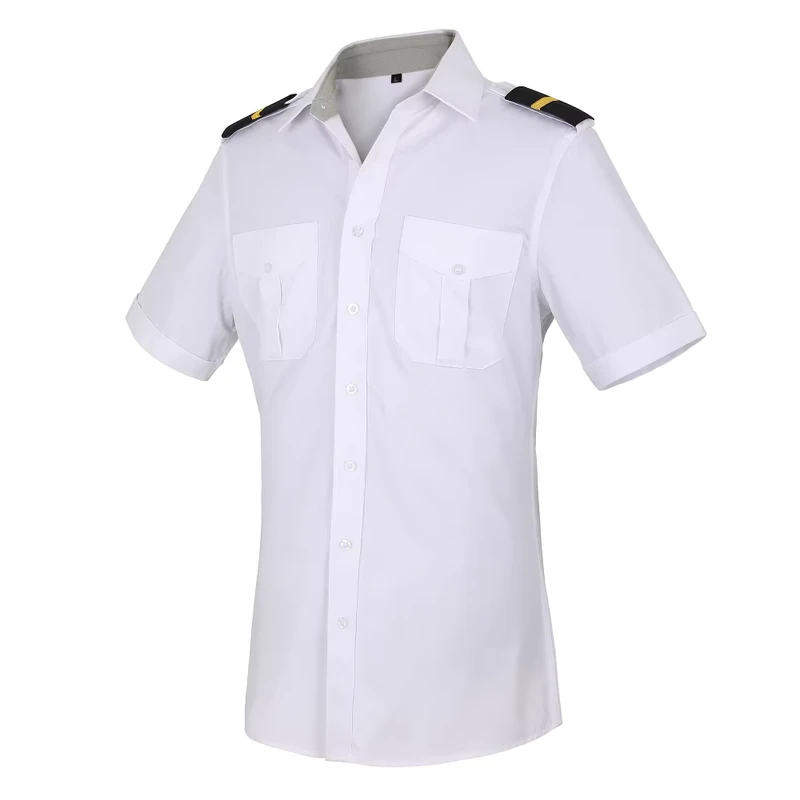 Classical Design Custom PolySpandex Fabric Mens Custom Design Short Sleeve White Airline pilot Uniform Shirts