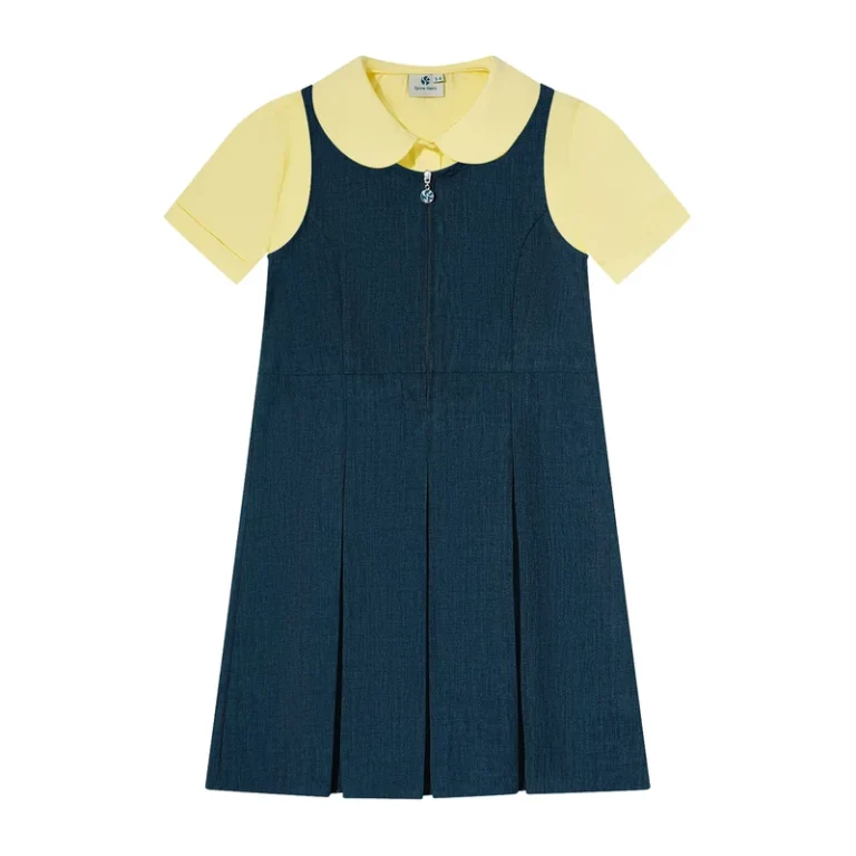 Classical-Design-Girls-School-Uniform-Zip-Front-Pinafore-Dress-with-Short-Sleeve-Shirt